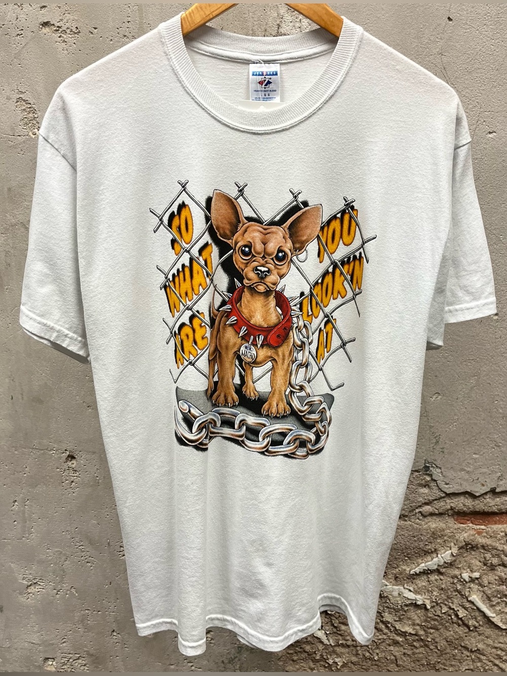 Vintage Y2K What Are You Lookin' At Chihuahua Fight Dog Graphic Tee Taco Bell L